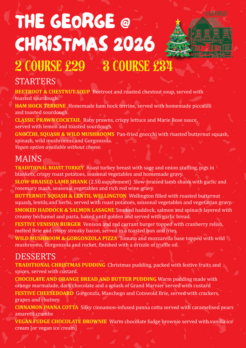 Christmas 2026 Menu The George Petersfield Pizzas - Pubs Petersfield - Pub Restaurant Petersfield - Cask Ales & Excellent Food & Wine - Great Dining