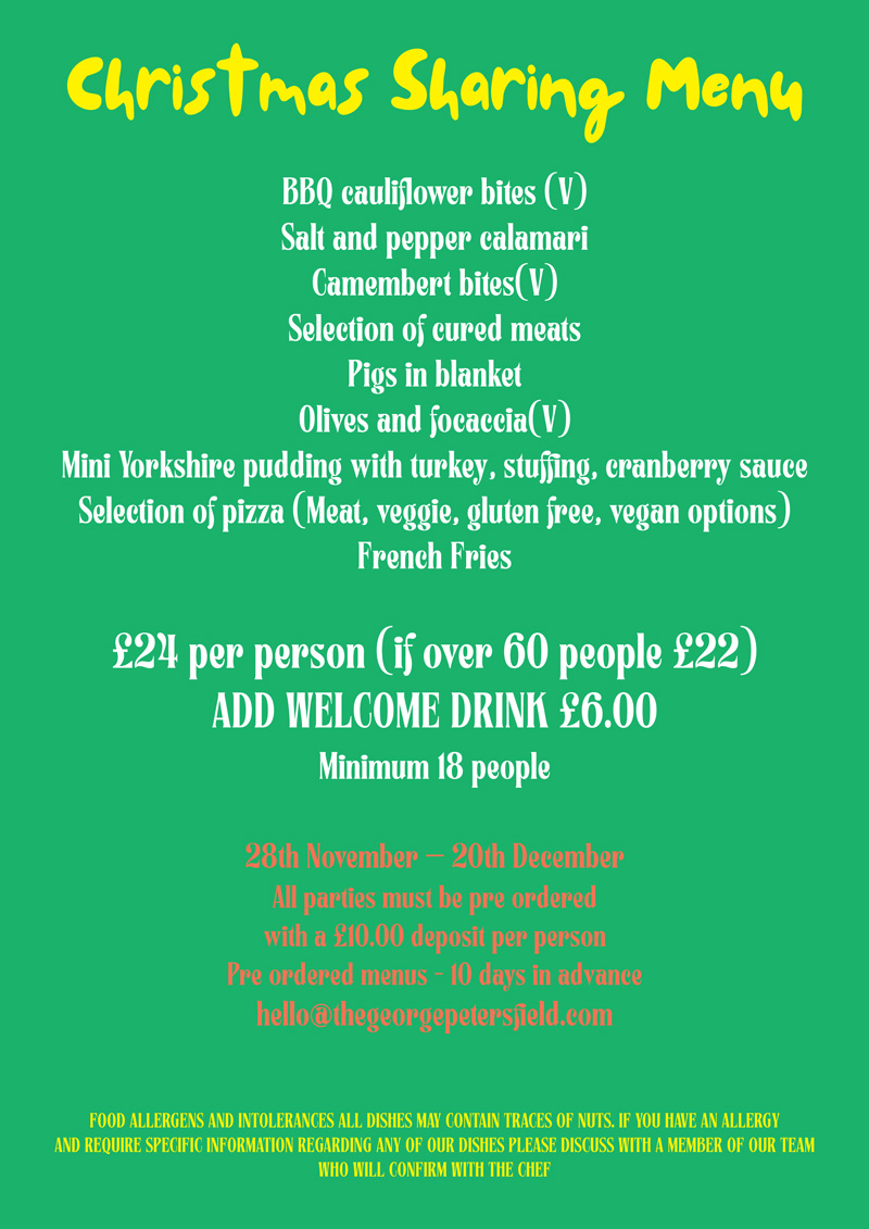 Christmas 2026 Menu The George Petersfield Pizzas - Pubs Petersfield - Pub Restaurant Petersfield - Cask Ales & Excellent Food & Wine - Great Dining